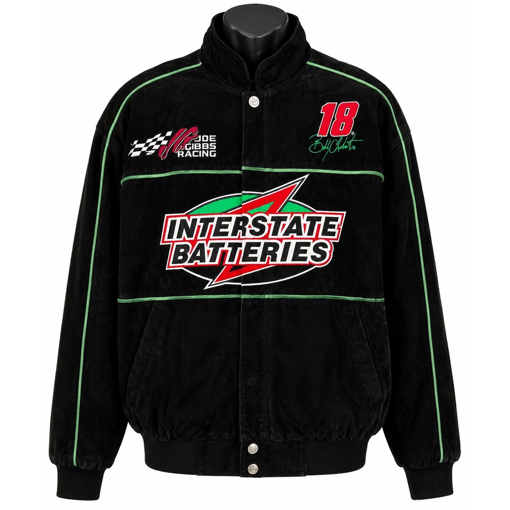 Chase Authentics Men's Interstate Batteries #18 NASCAR Jacket Medium Black Suede